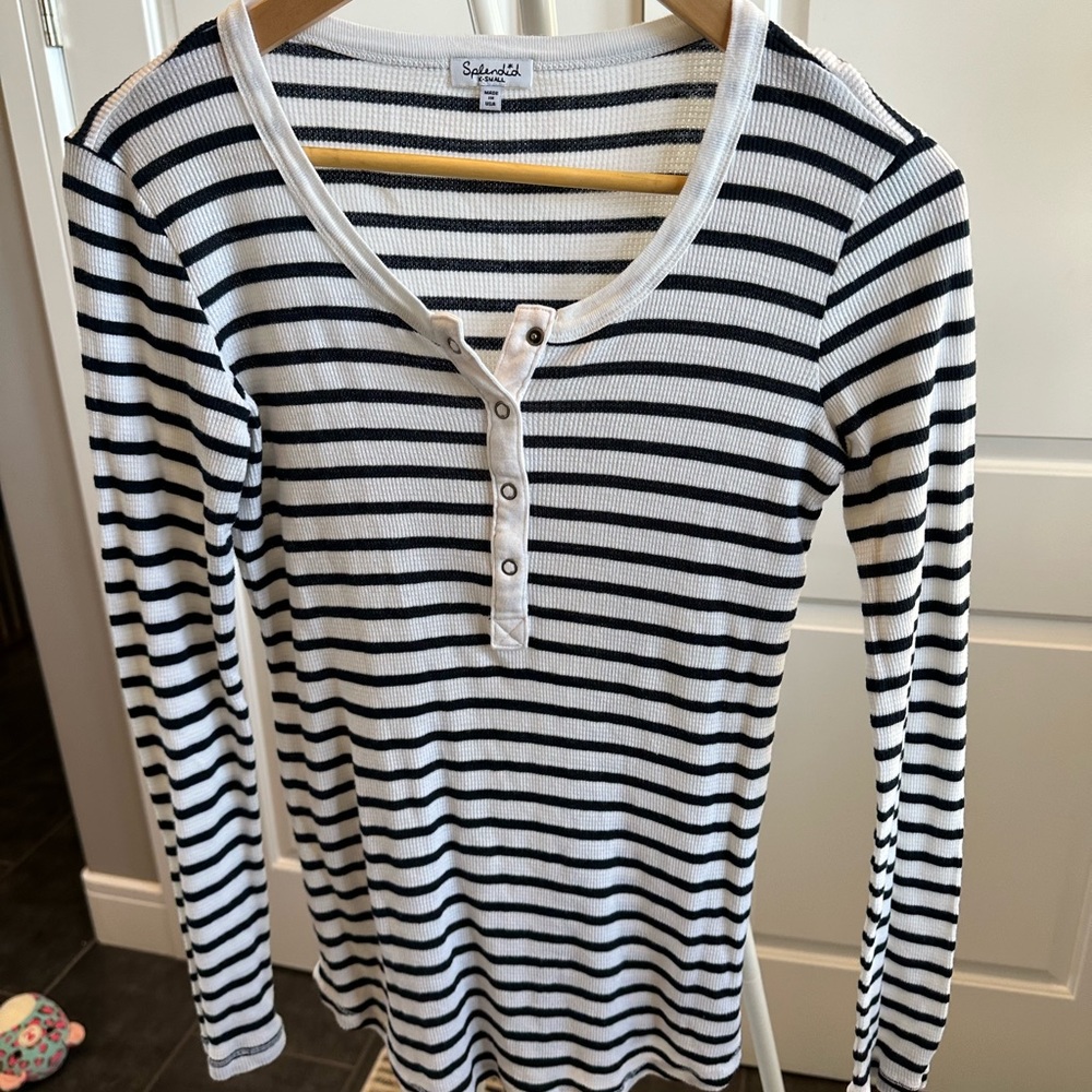 Splendid striped textured henley X-Small
